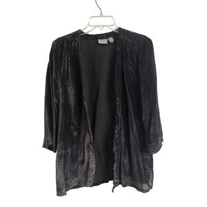 Chicos Travelers Collection Black Silver Textured Open Front Cardigan Size 1 M